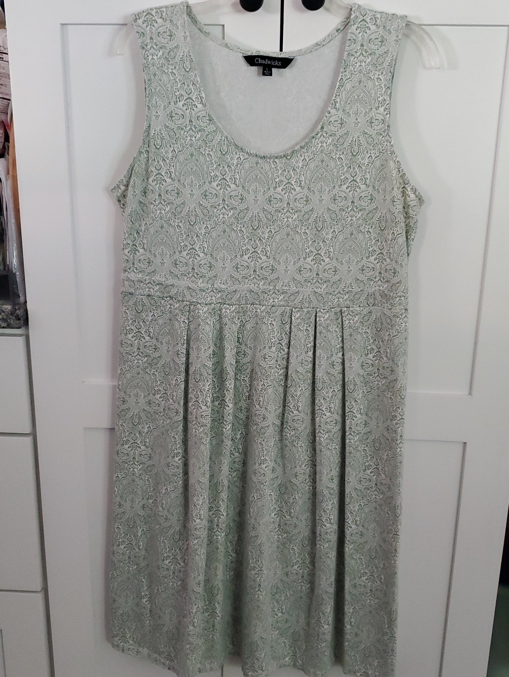 Chadwicks Pale Green Lace-Pattern Sleeveless Dress